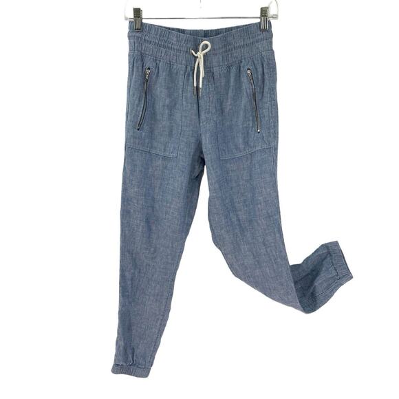 Athleta Cabo Linen Jogger Pants Size 0 Blue Chambray 530642 Resort Boho - Picture 1 of 12